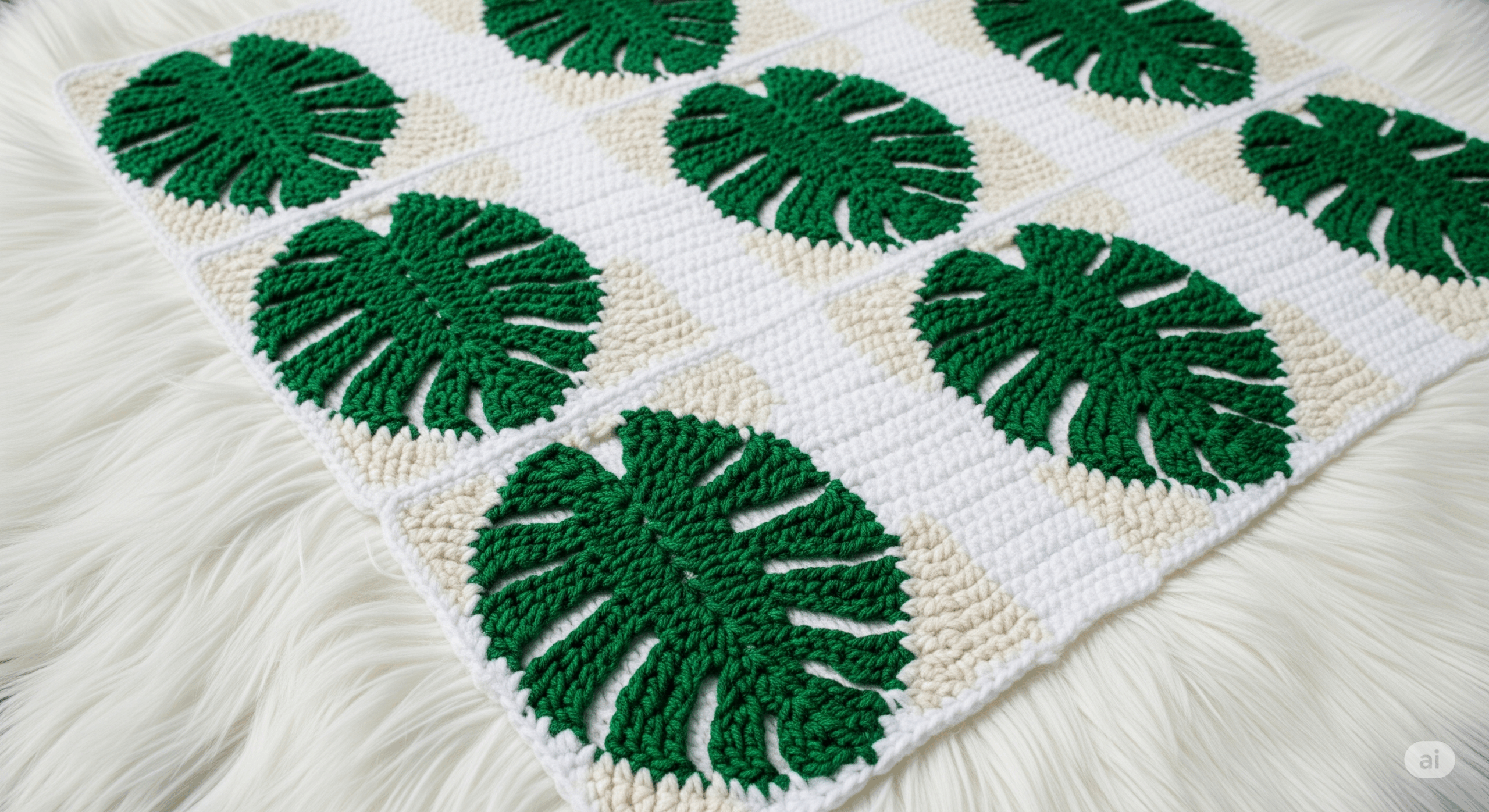 Essa manta artesanal com folhas tropicais está conquistando os corações das crocheteiras