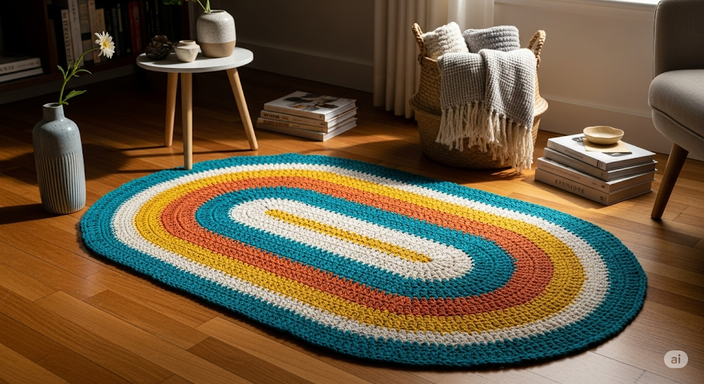 Tapete oval de crochê surpreendente