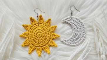 Os brincos em crochê que unem a força do sol com a delicadeza da lua