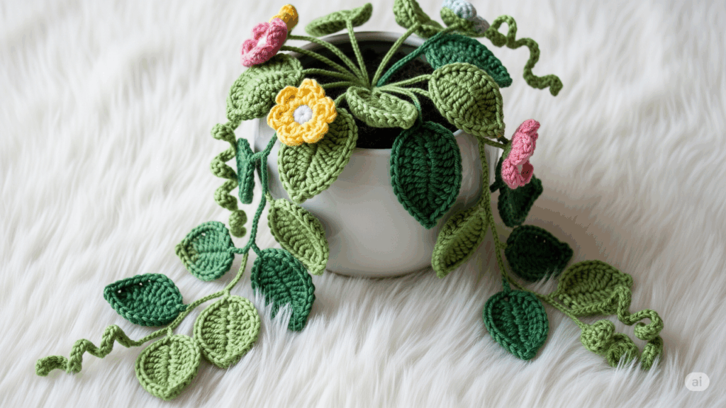 Vaso de vinhas decorativas em crochê, um projeto encantador e cheio de estilo