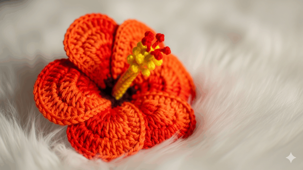 O detalhe da flor de hibisco em crochê que encanta qualquer crocheteira