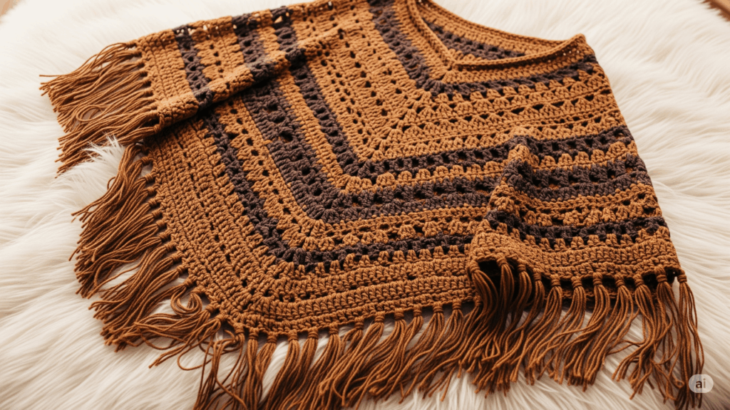 Este poncho de crochê feito em casa pode virar seu queridinho no guarda-roupa