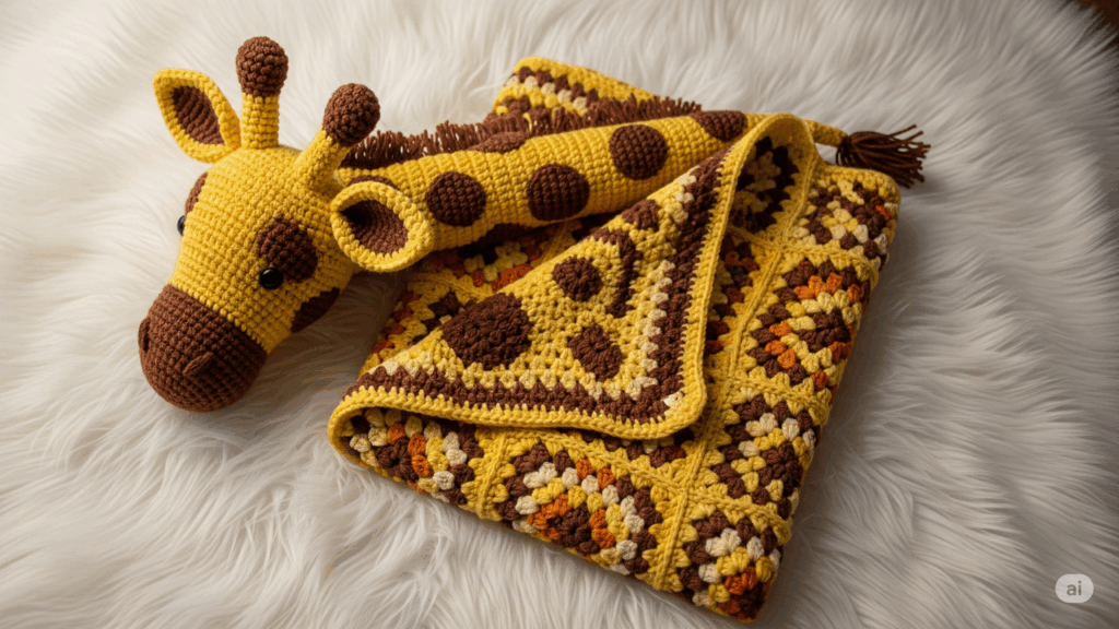 Personalize sua manta infantil de girafa em crochê e crie uma peça que encanta crocheteiras