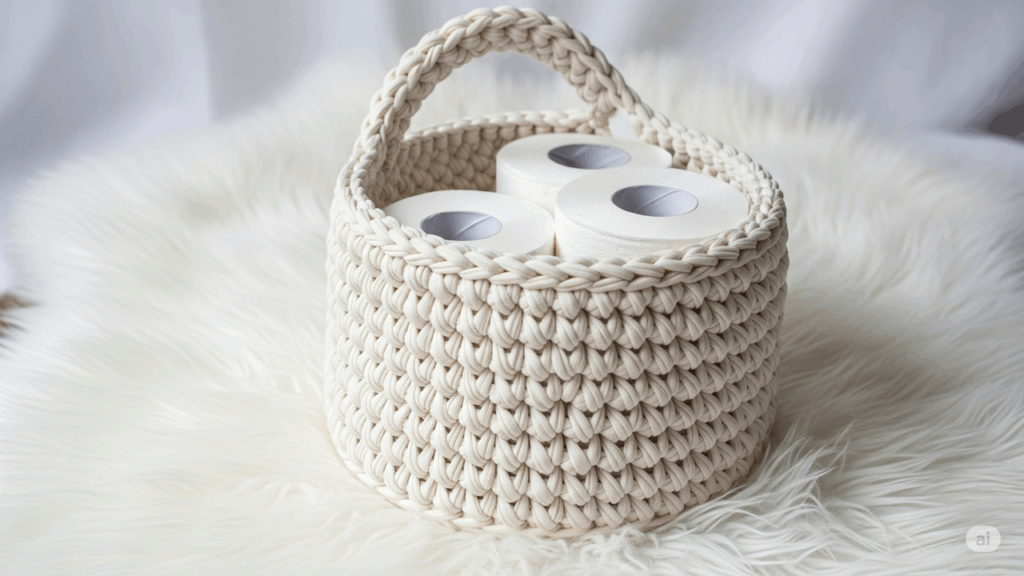 Cesta para papel higiênico em crochê fácil de fazer e cheia de estilo