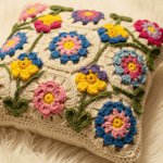 Quem aposta na almofada com flores em crochê se surpreende com o resultado