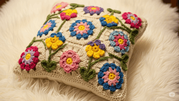 Quem aposta na almofada com flores em crochê se surpreende com o resultado