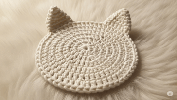 Conheça o passo a passo de um descanso de copos de gatinho em crochê com orelhinhas