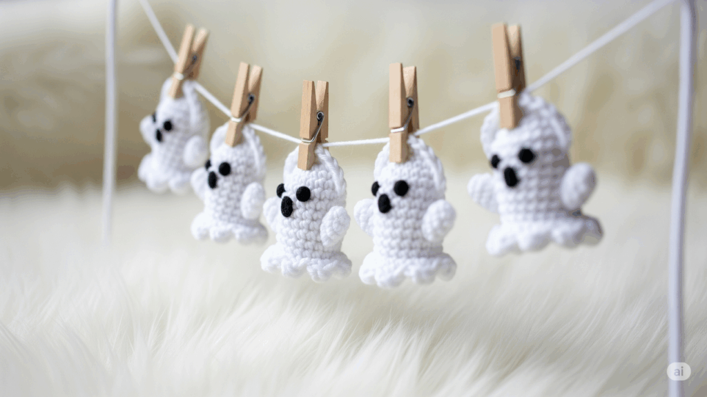 Esse varal de fantasminhas em crochê vai encantar sua decoração de Halloween