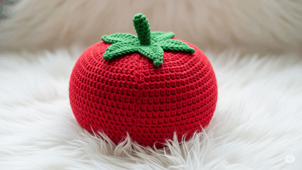 Crie um toque único com essa almofada de tomate em crochê que diverte qualquer canto