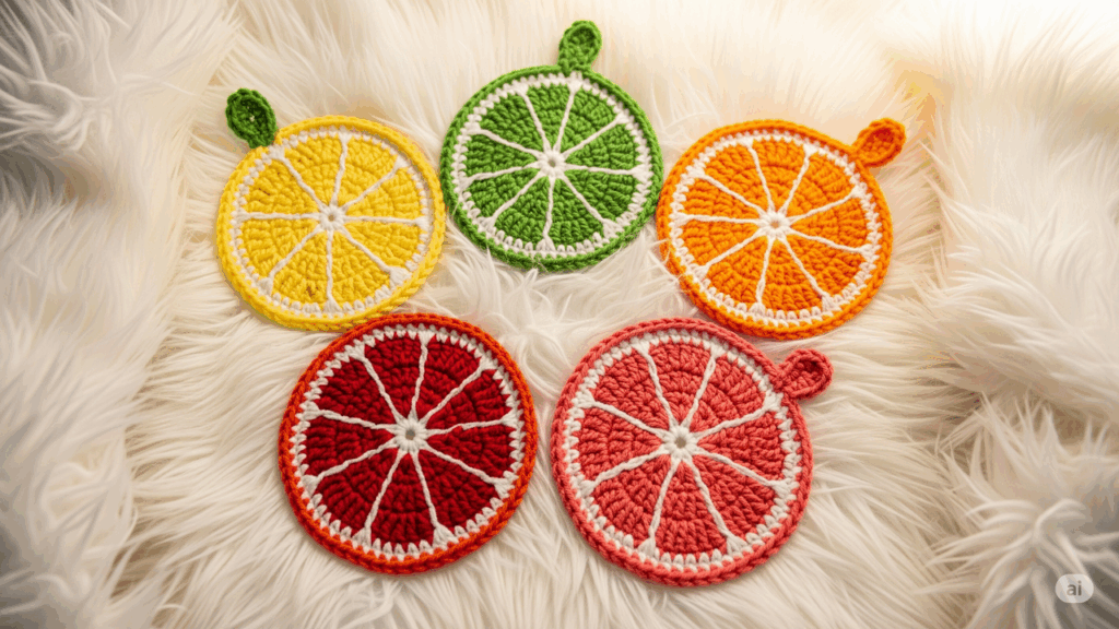 Transforme sua decoração com descanso de copos de frutas cítricas em crochê