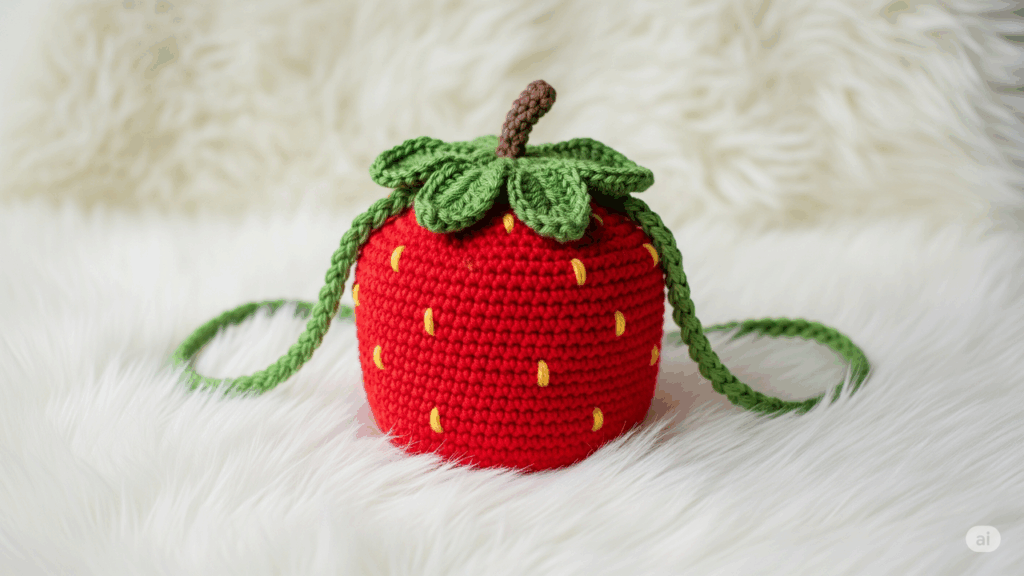 Como fazer uma bolsa infantil de morango em crochê passo a passo
