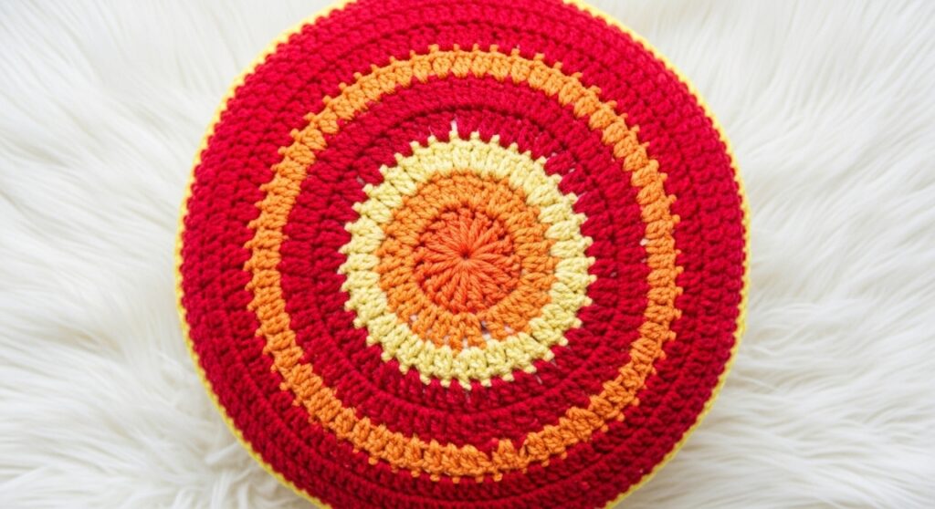 5 passos simples para fazer almofada redonda em crochê espiral