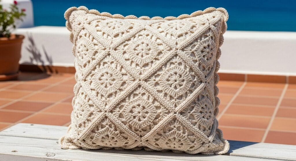 Almofada estilo mediterrânea vazada em crochê para arejar o decoração