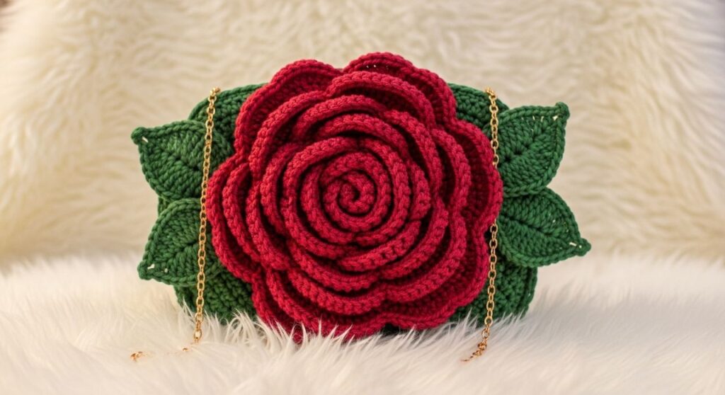 Bolsa de rosa em crochê que une charme, firmeza e estilo em uma só peça