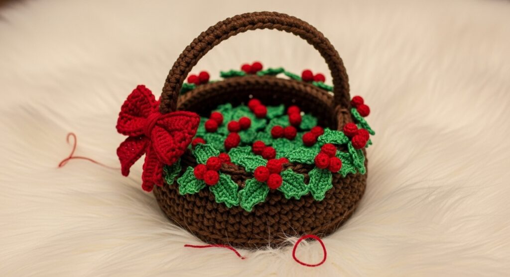 A cesta em crochê que promete dominar a decoração natalina artesanal