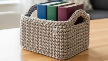 Cesta organizadora para livros em crochê para manter tudo no lugar
