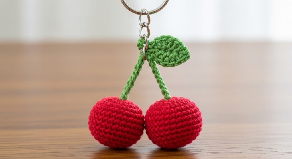 Chaveiro de cereja em crochê para um detalhe doce e criativo