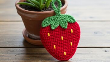 Descanso de panelas de morango em crochê para uma cozinha charmosa