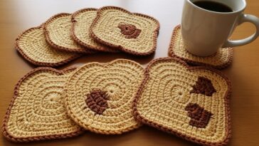 Descanso de copos de torrada em crochê para uma mesa divertida e deliciosa