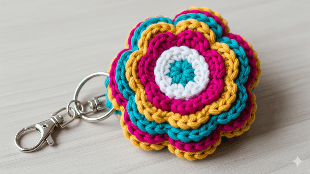 Esse chaveiro de flor simples em crochê é ideal para vender ou presentear