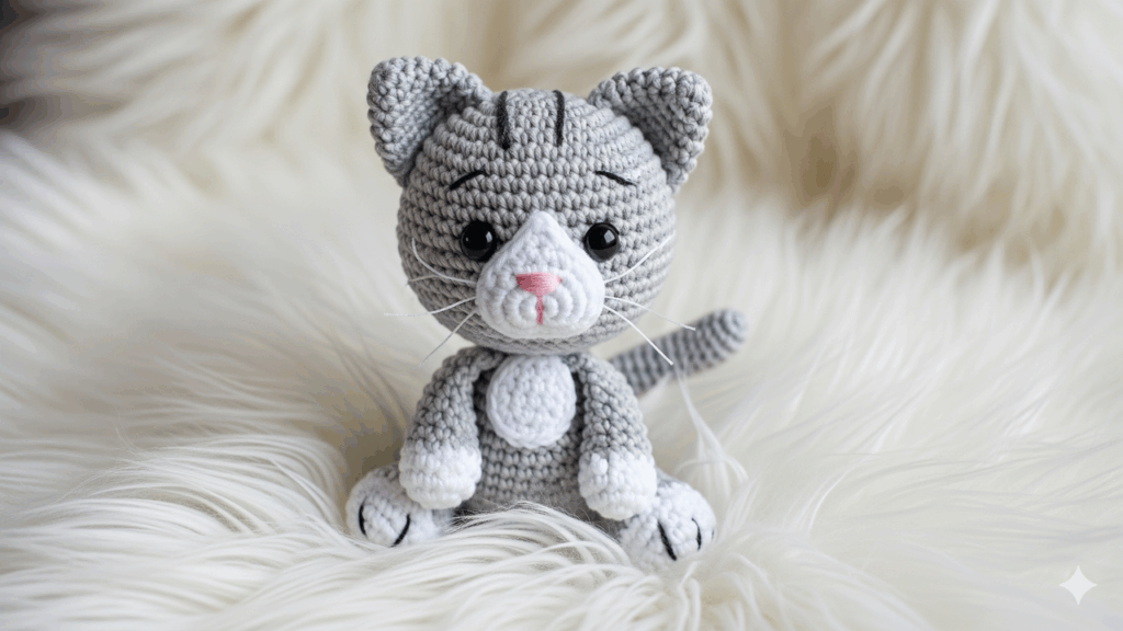 Amigurumi de gatinho em crochê é destaque entre peças infantis artesanais