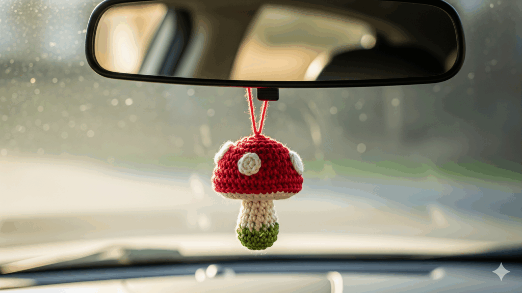 Esse cogumelo em crochê está encantando motoristas e crocheteiras