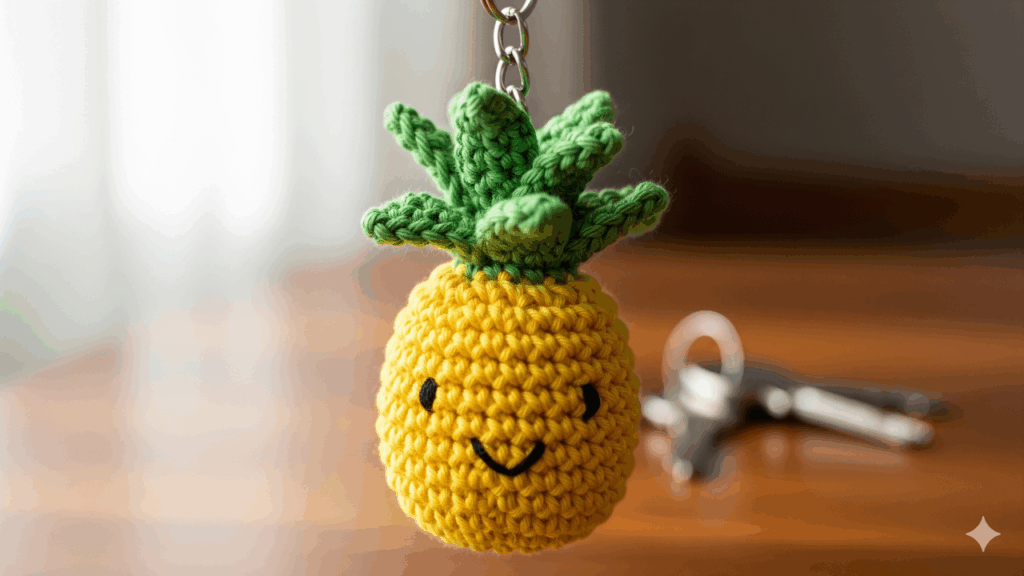 Chaveiro de fruta em crochê, um modelo abacaxi simples e divertido
