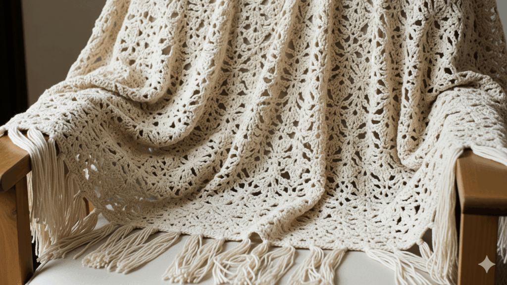 Manta de crochê com franjas é a mais estilosa da decoração artesanal