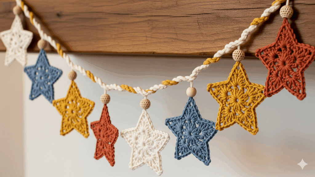 Esse varal de estrelas em crochê vai transformar sua decoração