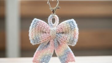 Chaveiro de laço em crochê para dar charme com acessórios