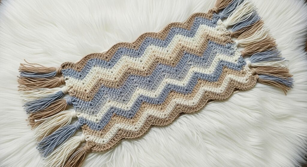 Passadeira chevron com franjas moderna leve fácil e cheia de estilo