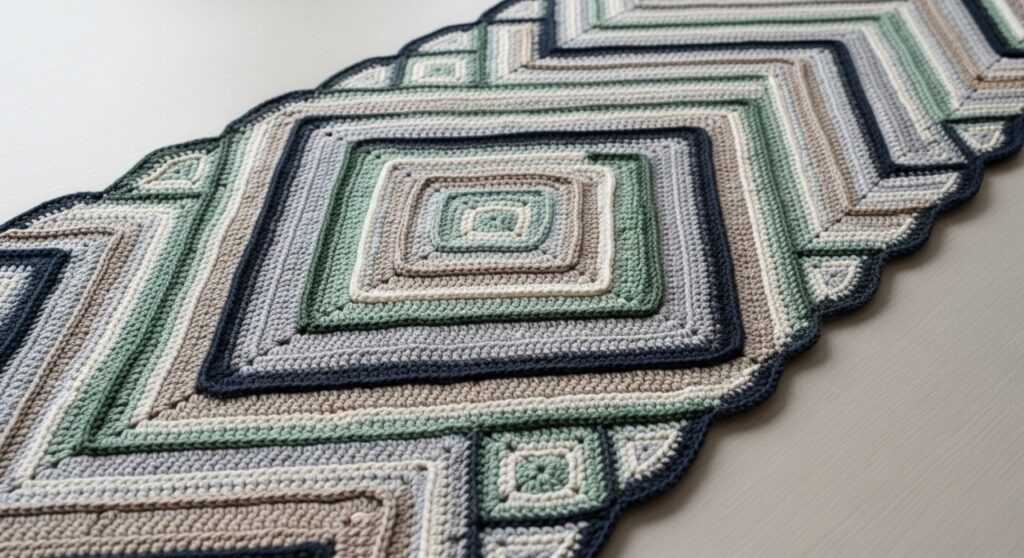 Trilho de mesa geométrico em crochê para decorar com estilo e elegância