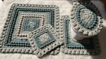 Aprenda o modelo de jogo de tapetes em crochê que deixou o banheiro mais elegante