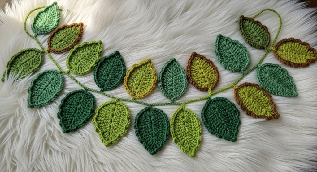 Varal de folhas em crochê, fácil bonito e perfeito para qualquer ambiente