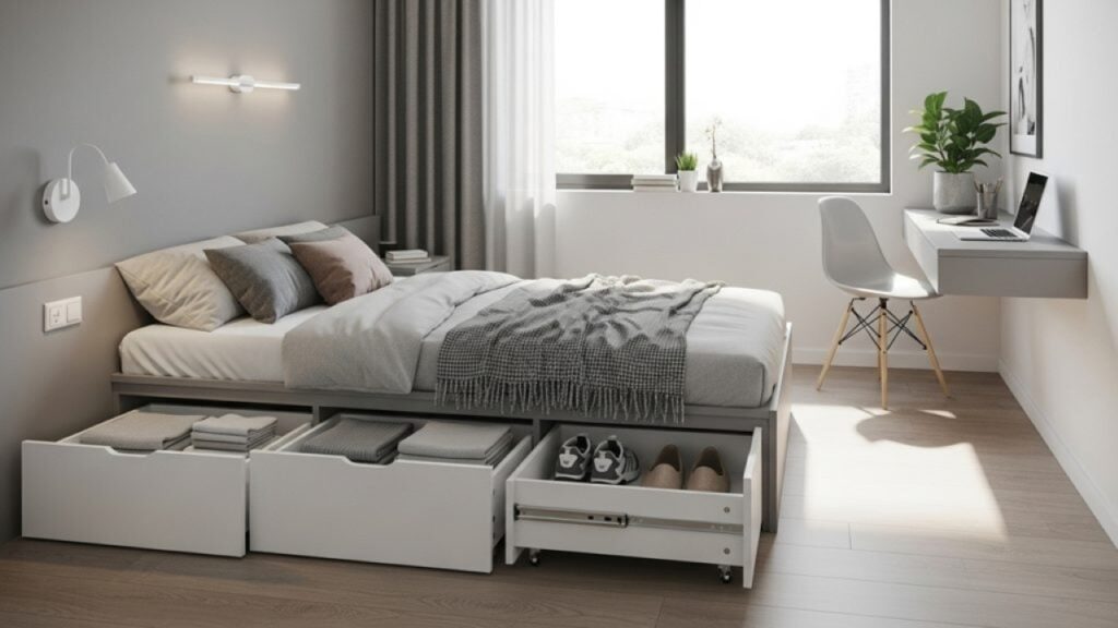Camas multifuncionais unem conforto e praticidade, acumulando funções além de dormir