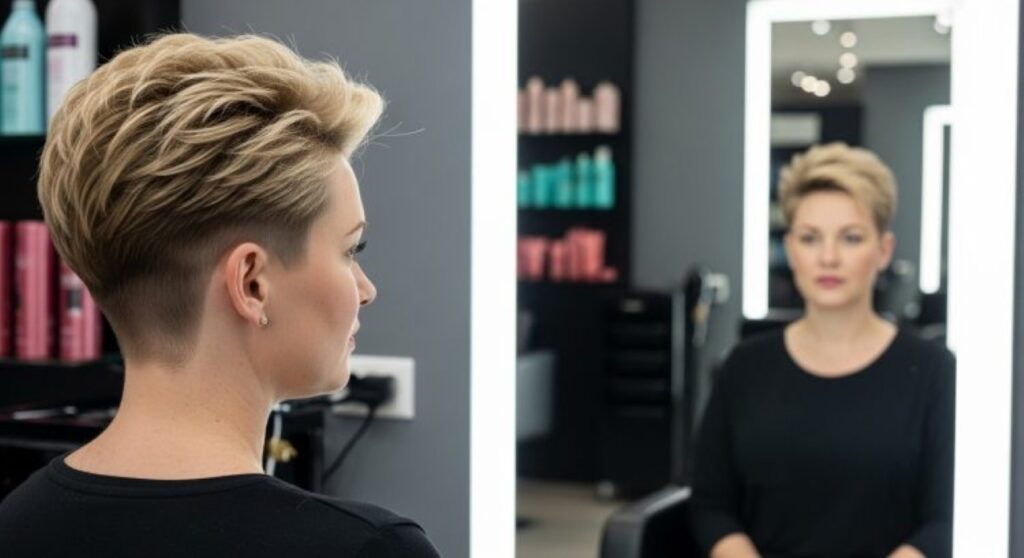 O pixie alongado valoriza rostos redondos ao criar centímetros visuais, equilibrando maçãs do rosto e destacando linhas verticais.