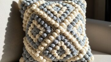 Almofada de crochê com ponto puff, macia e chique para quarto