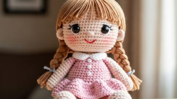 Amigurumi de boneca com vestido em crochê, um presente encantador