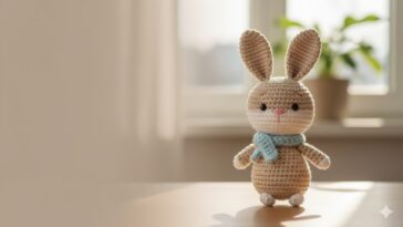 Um coelhinho de crochê feito à mão que é puro carinho e delicadeza