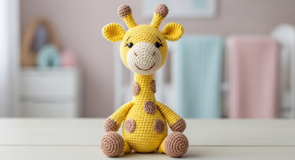Amigurumi de girafa em crochê que encanta e decora com carinho