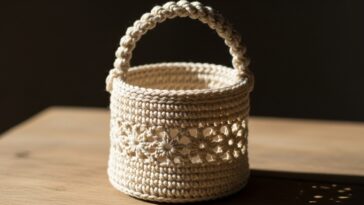 Mini cestinha de crochê com sobras de barbante para organizar e decorar