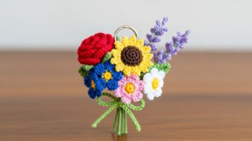 Chaveiro de crochê com mini flores coloridas para alegrar seu dia