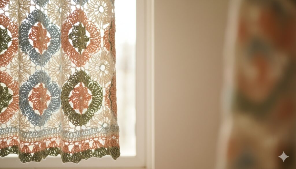 Essa cortina de crochê muda o clima da casa com charme e leveza