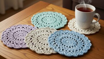 Porta-copos de crochê com sobras de fio para decorar sua mesa
