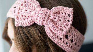 Faixa de cabelo em crochê com laço embutido para um visual delicado e prático