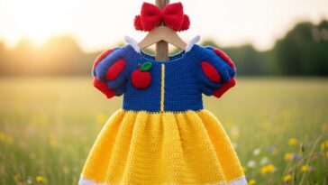 Fantasia de Branca de Neve em crochê virou o queridinho das festas infantis