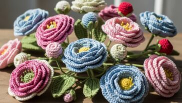 Flores de crochê em 3D para aplicar em roupas e bolsas com charme artesanal
