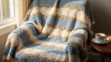 Manta em crochê com ponto leque e efeito degradê de cores para aquecer com estilo