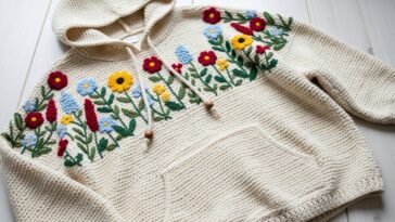 Moletom em crochê com bordado floral estilizado para um visual moderno e artesanal