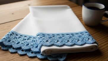 Pano de prato com bico de crochê mais fácil para iniciantes